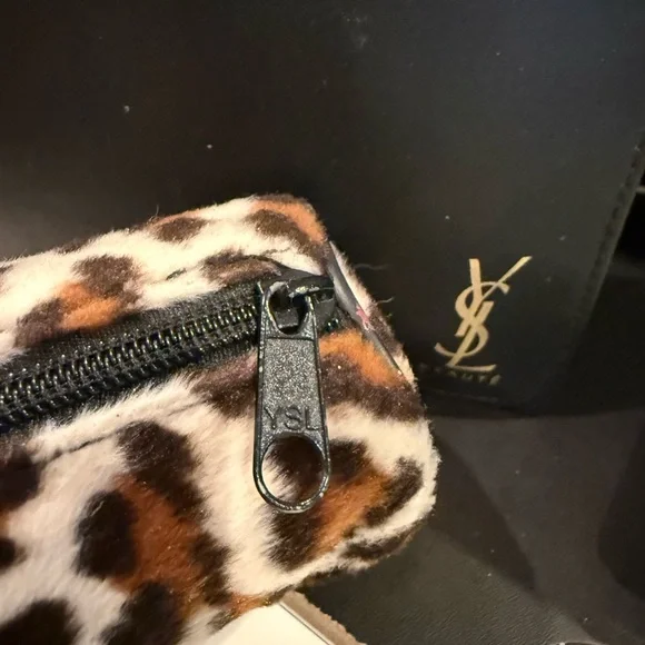 Yves Saint Laurent Black Beauty Pouch w/ YSL Leopard Case 8”x6.5”x2” 8”x2”x2.5” - Picture 3 of 16